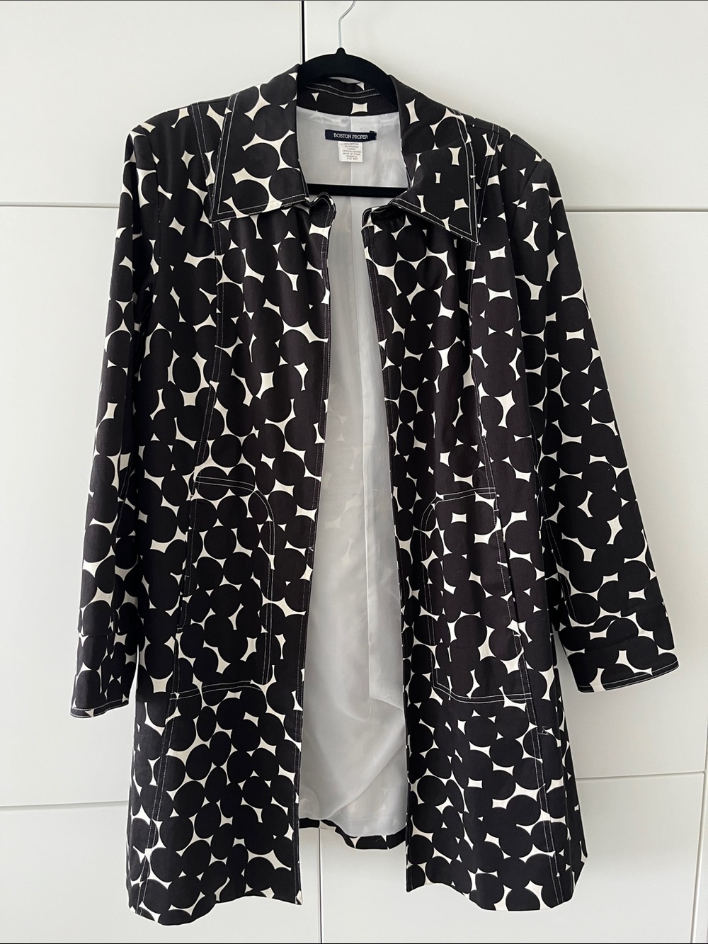 Boston Proper Black & White Geometric Trench Coat
